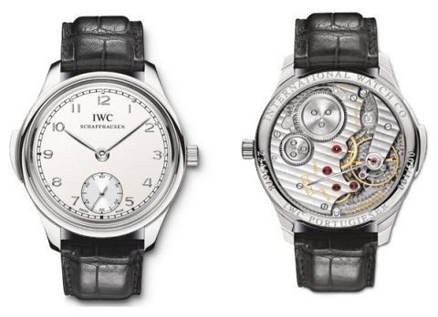IWC Portuguese Minute Repeater watch Ref. IW5449 (platinum version, front and rear views)